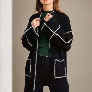 Gilli Black Cardigan with White Trim